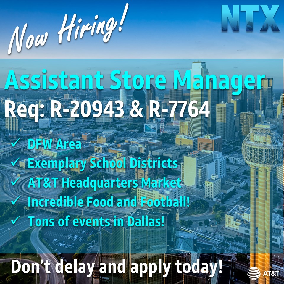 📣Are you ready to take that next step in your career?  

✨We are looking for the brightest leaders to join the NTX leadership team as Assistant Store Managers!   

Rayzor Ranch Req: R-20943
West Irving Req: R-7764 (Bilingual Required)

Don't delay and apply today!