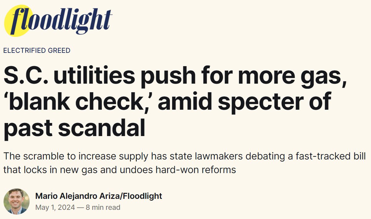 Not a quote I expected to share... “The way we do resource planning in the power sector is not to have legislators directing specific capacity expansion... That's just not generally the way you do system planning.” Important reporting by @marioarizabaez floodlightnews.org/s-c-utilities-…