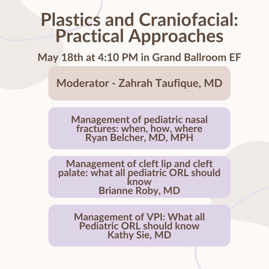 Get ready for our Plastics and Craniofacial panels! We are excited to chat about innovations and practical approaches in Grand Ballroom EF on May 18th starting at 3:25pm and moderated by Scott Rickert, MD and Zahrah Taufique, MD.

#COSM #COSM2024 #ASPO #ASPO2024 #PEDSOTO