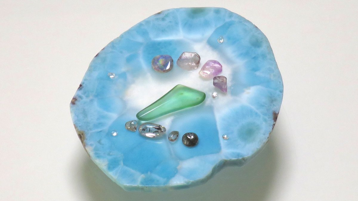 larimar, shell opal, peruvian opal, amethyst, etc.