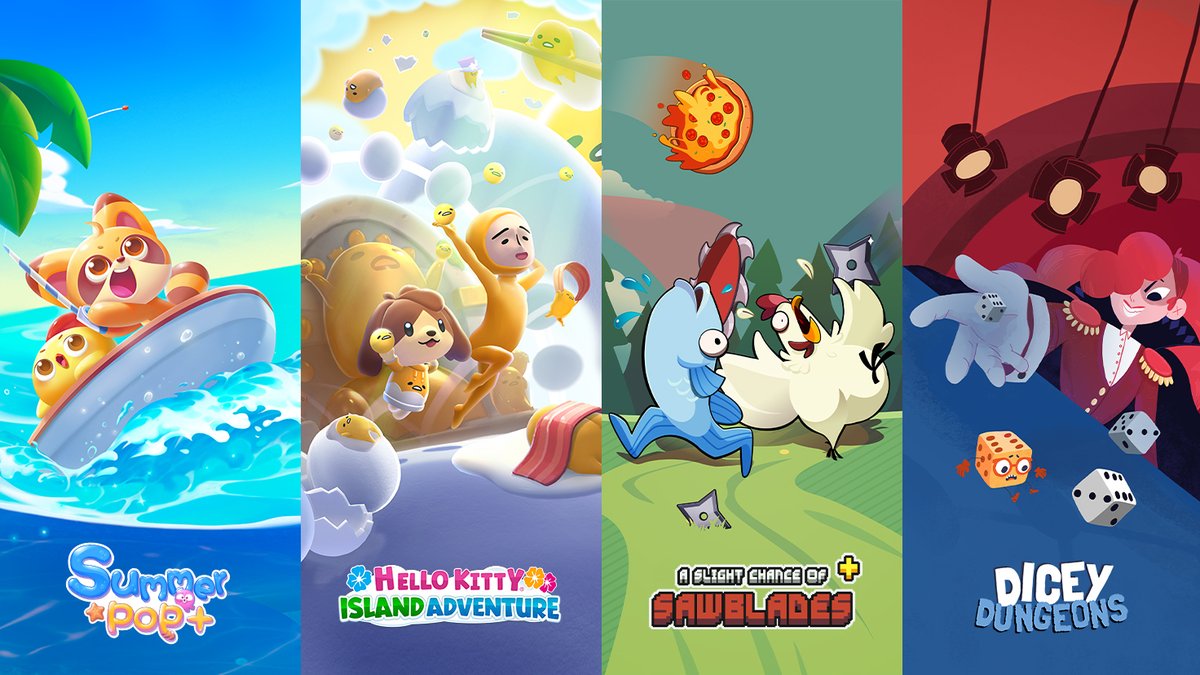 #AppleArcade Monthly Drop: What’s new this May Summer Pop!+ A Slight Chance of Sawblades+ Dicey Dungeons+ And a major update featuring Gudetama in Hello Kitty Island Adventure! Take a look: apple.co/WhatsNew