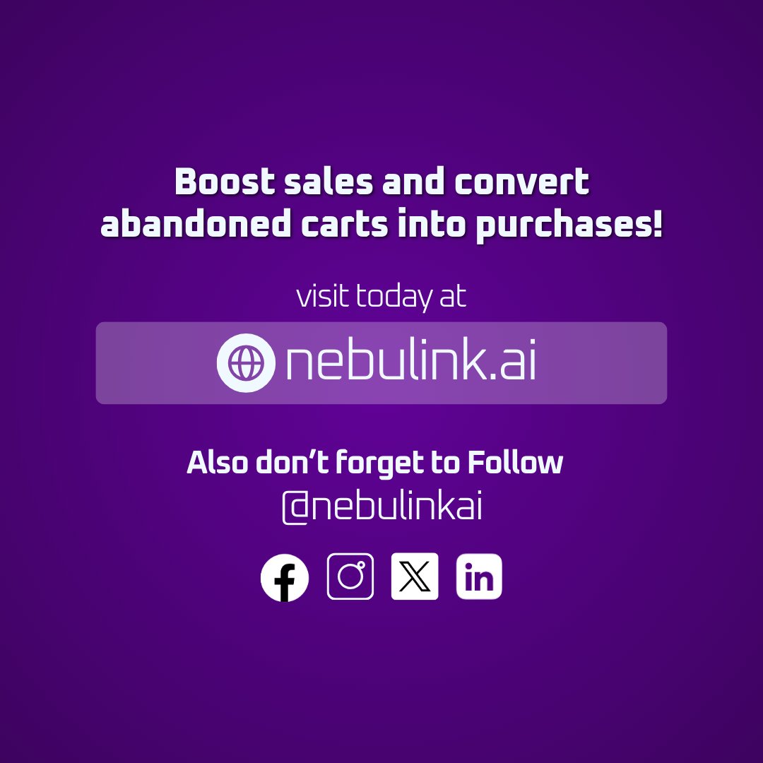 Transforming Cart Abandonment into Conversions for Supplemental Brands 💬💰 
#Nebulink.ai #nebulink #chatbot #ChatbotStrategies #BoostSales #ConvertAbandonedCarts #EcommerceTips