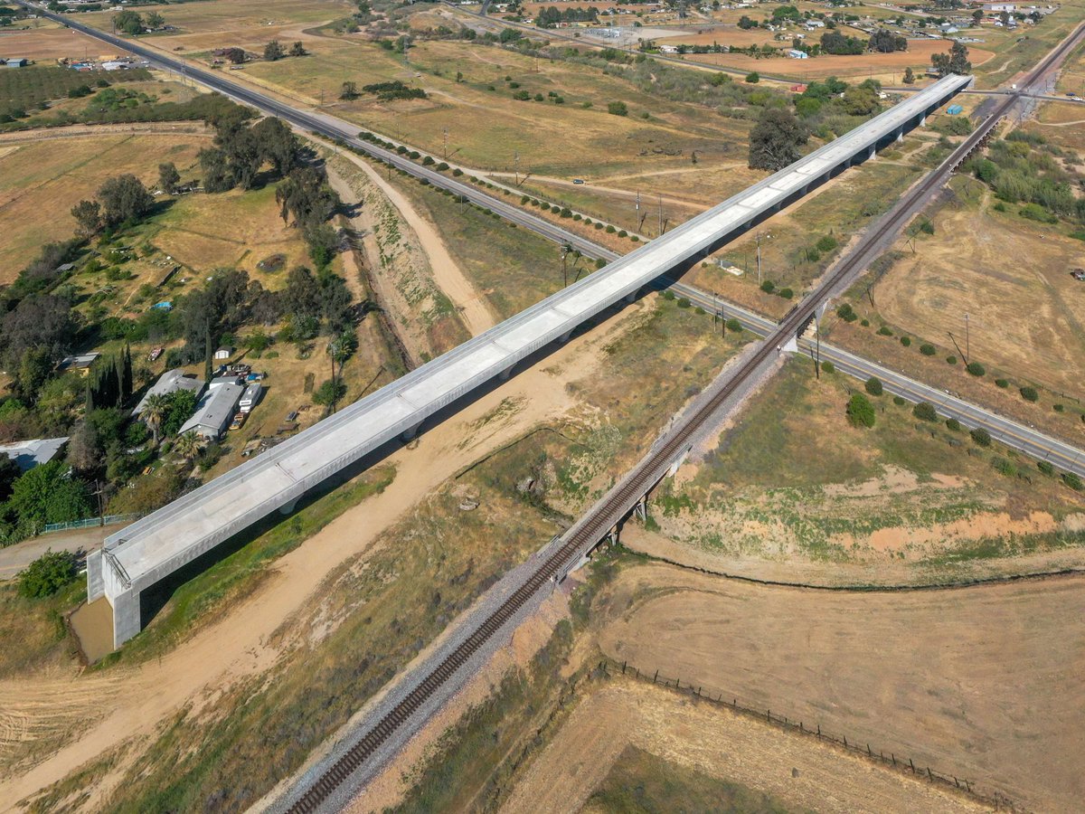 The Fresno River Viaduct in Madera County is one of the first completed high-speed rail structures. At nearly 1,600 feet long, high-speed trains will travel over the riverbed and will run parallel with the BNSF Railroad. #BuildHSR