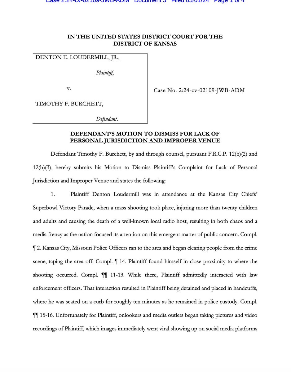 Rep. Tim Burchett (R-TN) is seeking to dismiss a defamation suit filed against him in federal court. Burchett is being sued for allegedly making false statements about an individual following the Kansas City Super Bowl parade mass shooting this year. courtlistener.com/docket/6837165…