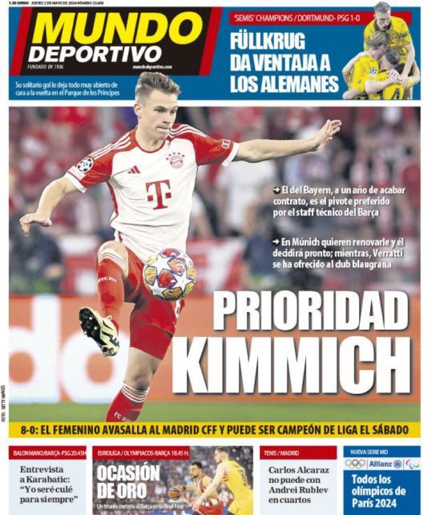 Lo dije el otro día: Kimmich debe ser la prioridad del mercado del Barça.