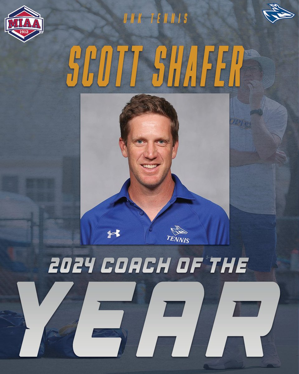 Congratulations to @UNK_tennis Coach Scott Shafter for being named the MIAA Coach of the Year! #GoLopers #PowerOfTheHerd | @TheMIAA