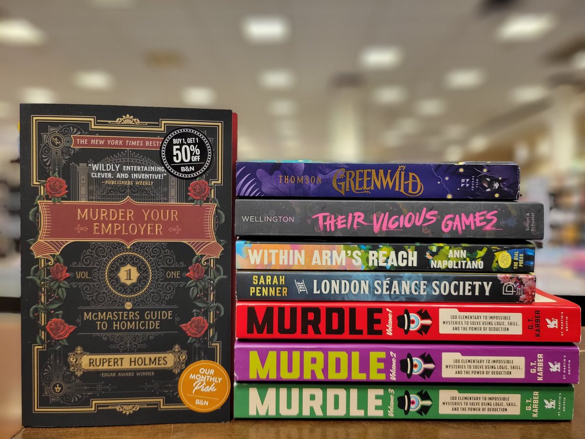 #barnesandnoble #booktok #tbrlist #bnmonthlypick #annnapolitano #rupertholmes #gtkarber #sarahpenner #joellewellington #parithomson #withinarmsreach #murderyouremployer #murdle #thelondonseancesociety #theirviciousgames #Greenwild #mystery #thriller #fiction #nonfiction