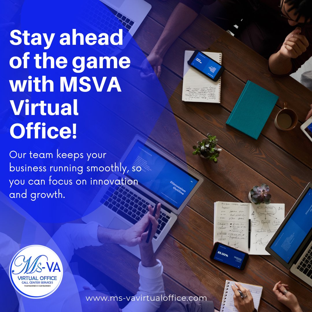 Stay ahead of the competition with MSVA Virtual Office!    

#StayAhead #MSVAOffice #IndustryLeadership #virtualassistance #virtualassistants #virtualoffice #msvavirtualoffice #msva