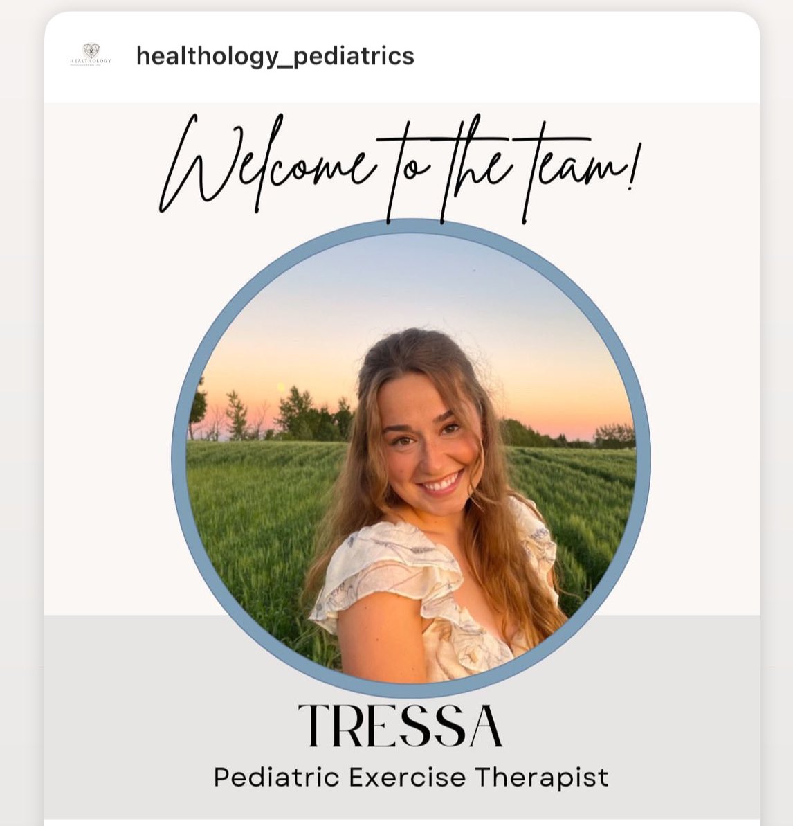 Congratulations to you @tressaleeanne on your new career as the Pediatric Exercise Therapist with Healthology Pediatrics! 
Thanks for bringing your knowledge and your warmth back home to our community.