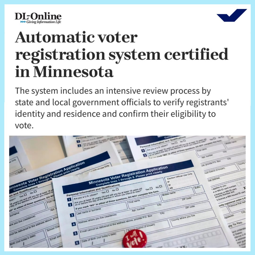 Minnesota has a new automatic voter registration system! 🎉 Eligible residents applying for or renewing a state-issued ID will be registered to vote without needing to opt in. Making it easier for people to get registered allows more people to participate in our democracy.