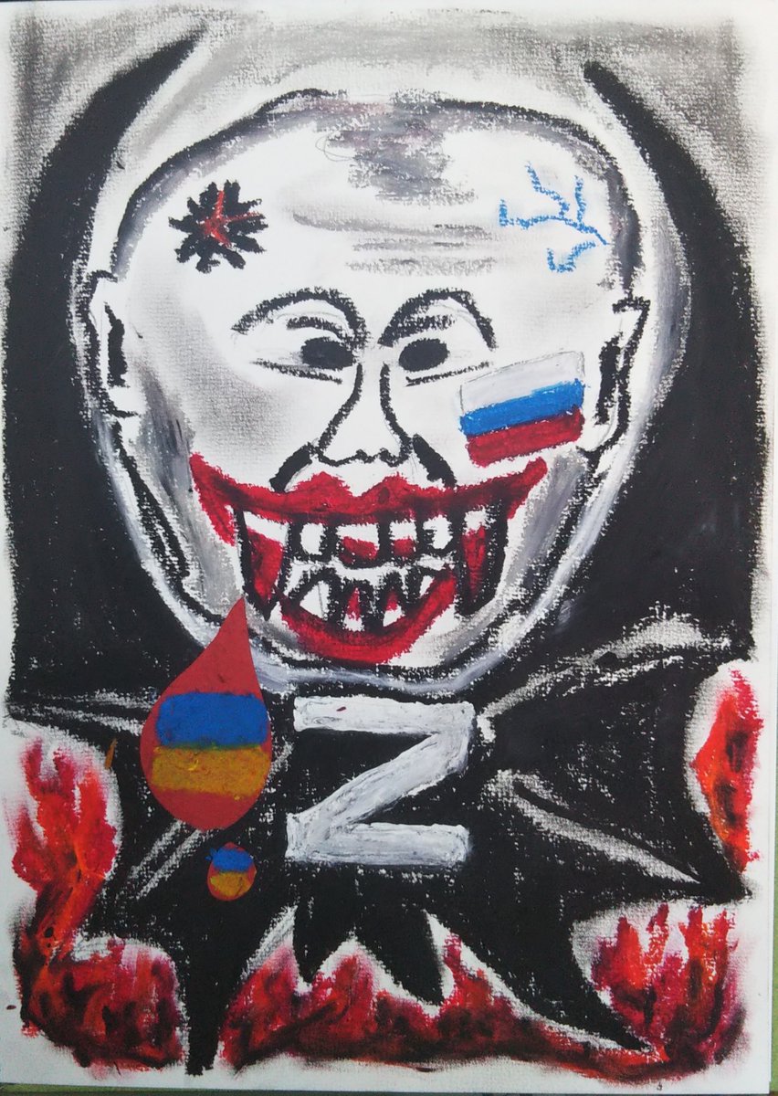 They too are victims of evil Putin. 
#PutinWarCriminal 
crayon drawing from Japan.