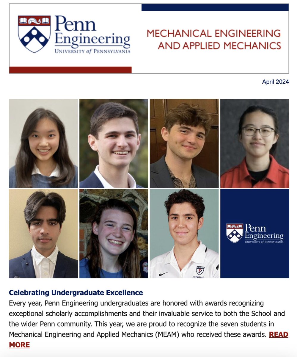 In April, we celebrated undergraduate excellence, new published papers, and faculty awards. Check out April's newsletter for the full stories on what's happening in MEAM. bit.ly/4diLa1x