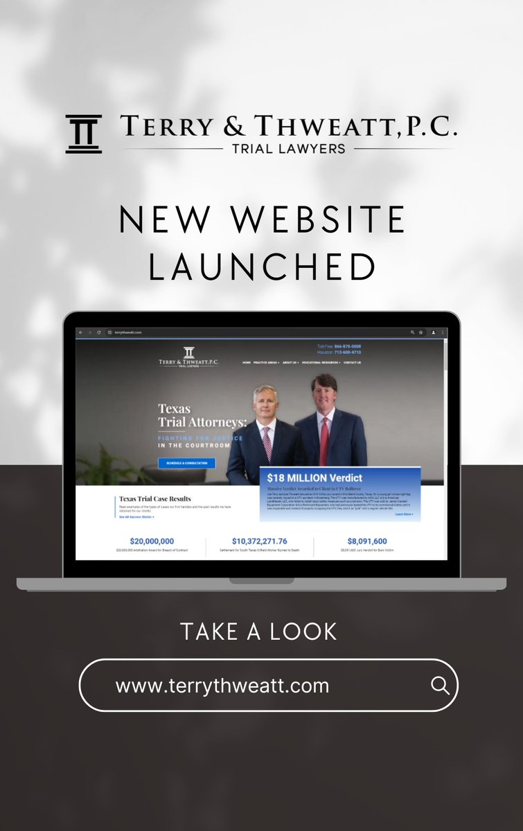 Terry &amp; Thweatt, P.C., is thrilled to announce the launch of our new website! Head over to our website now to explore the new layout. You’ll find it easier than ever to navigate, meet our attorneys and paralegals, and learn more about our services.
📷 terrythweatt.com
