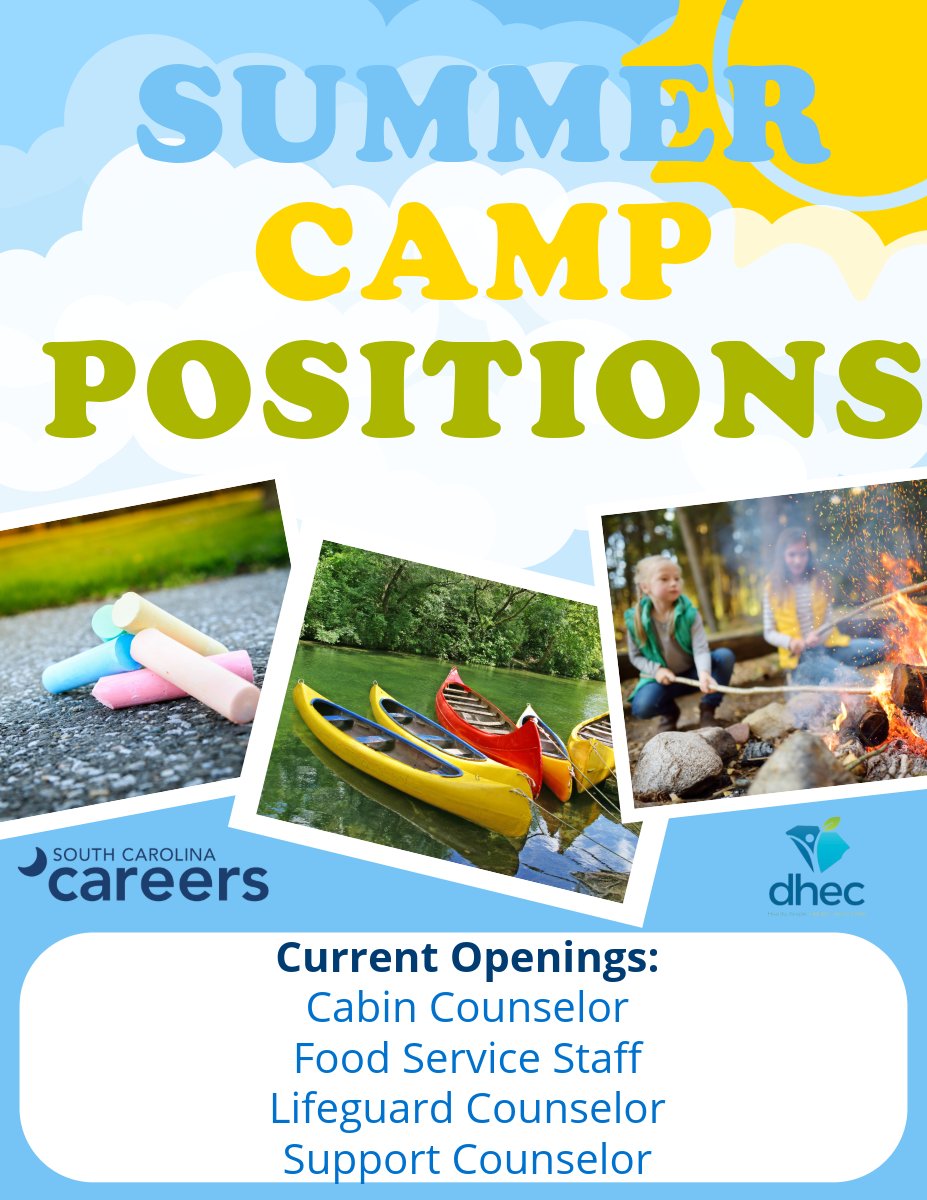 Looking for a rewarding summer job? Join @SCDHEC's Camp Burnt Gin and make a difference in the lives of children with physical disabilities or chronic illnesses. Your adventure starts at bit.ly/3Wc8hER ! #summerjob #sccareers #scdhec