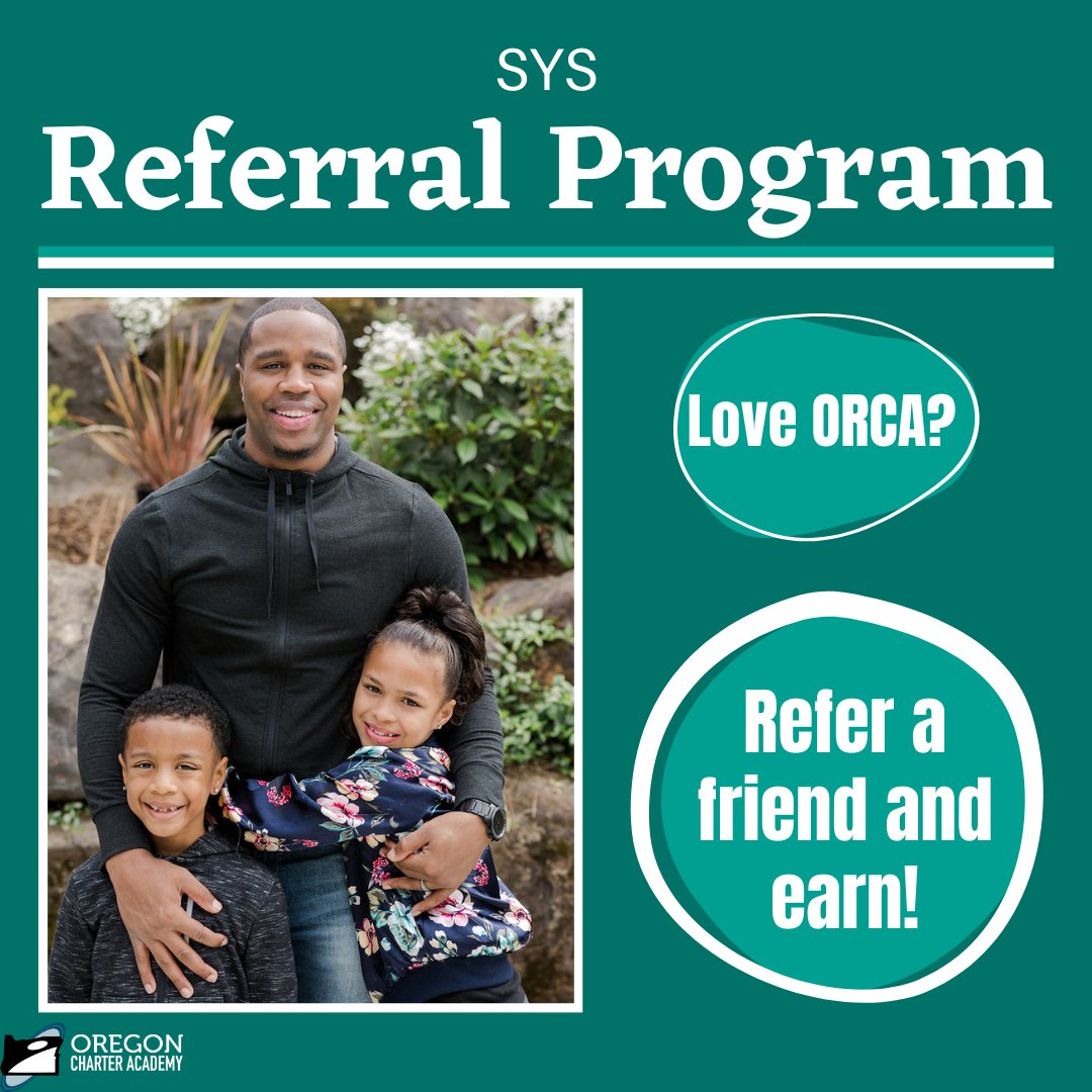 The Refer A Friend program, run by SYS Education, is back on! 

If you like Oregon Charter Academy, recommend us to a friend! 

Learn more at oregoncharter.org/referral-progr… 

#SYSEducation #SYS #referral #referralprogram #oregoncharteracademy #virtuallearning #bestofthebest #k12
