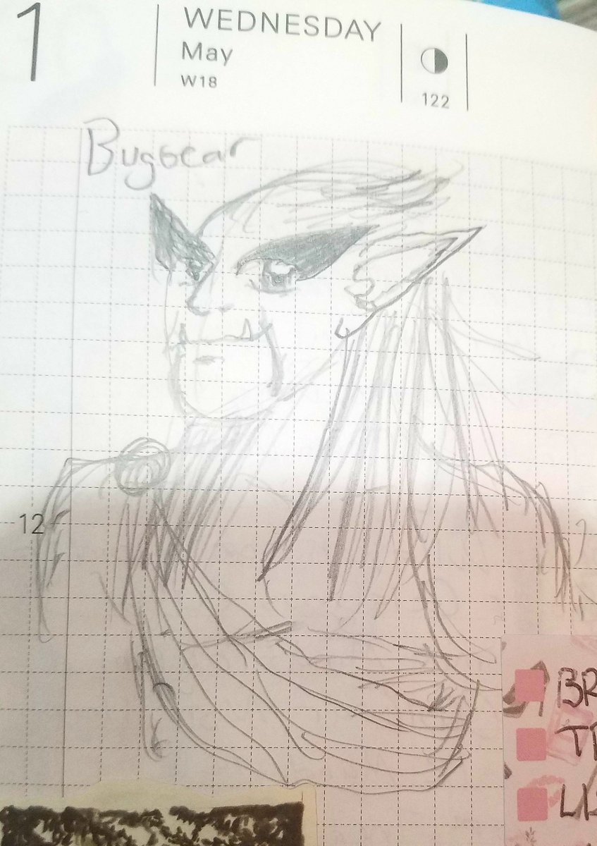 This month my daily planner doodles are ttrpg 'monster' themed so please say hello to Handsome Bugbear
