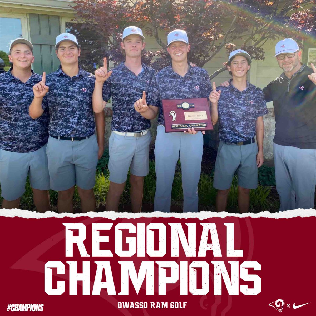 🏆 Regional Champions 🏆 Congratulations to the Owasso Ram Golf team on their first place finish in the regional tournament! Individually, Cameron Cheek and Ben Field tied for 2nd and Ian Wilcoxen tied for 4th! #CHAMPIONS | #RamPride