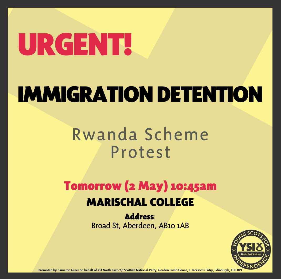 🚨URGENT! We’ve been made aware of a possible detention under the Tories’ despicable Rwanda Scheme in Aberdeen tomorrow. Please come join the protest, details below 👇