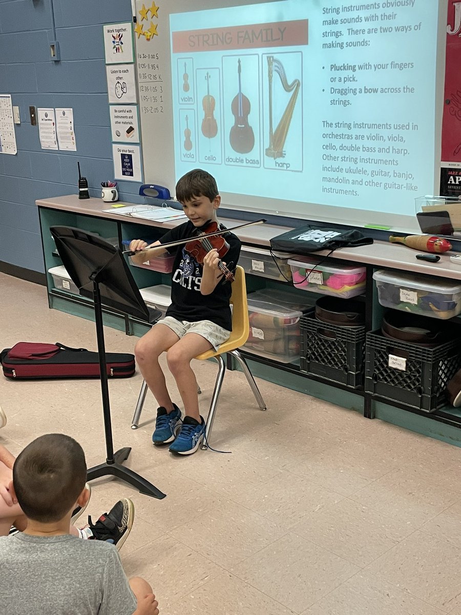 Liam brought his violin and played it for Strings Day! @dr_cheatham @koperniak #fcsmusic @CCES_Colts_PTO @CrabappleColts