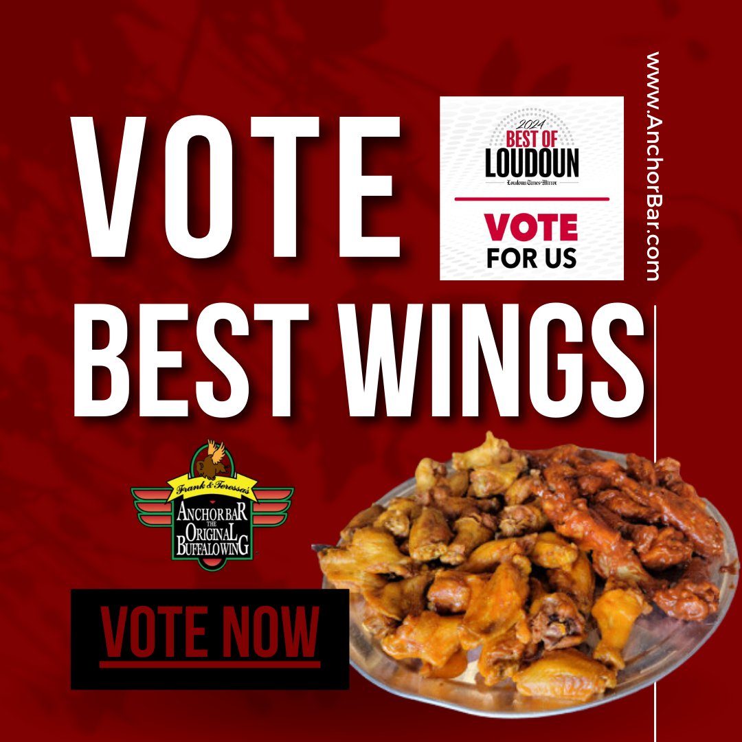 Don't miss out on ur chance 2 vote for us in the final week of #BestOfLoudoun 2024! We need ur support to win the title of Best Wings, and you can make it happen by casting ur vote on the Loudoun Times Mirror website. U can #VoteDaily, so be sure 2 vote 4 #AnchorBarWings daily!