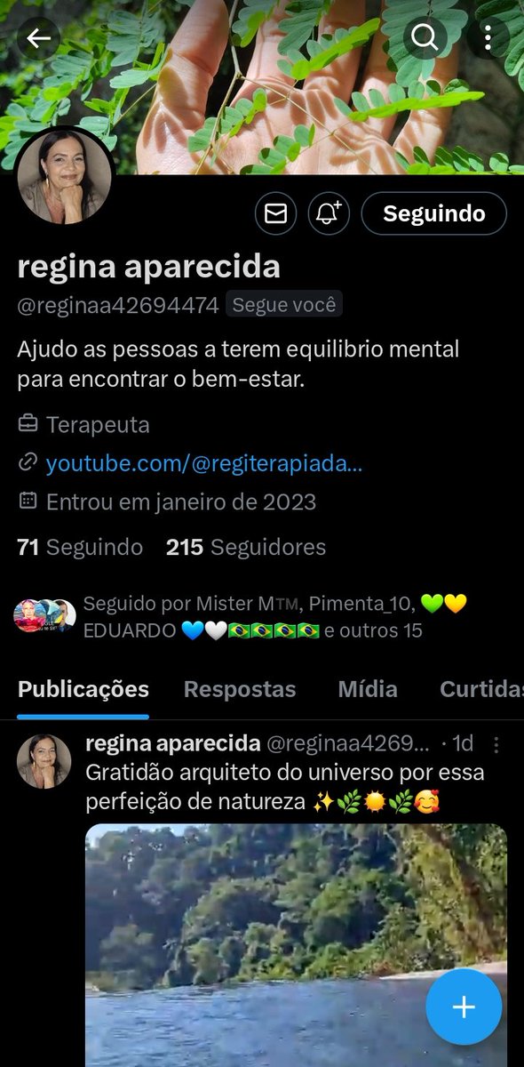 Sigam a página de nossa amiga @reginaa42694474 que é terapeuta e ajuda as pessoas a terem equilíbrio mental. Isso é muito importante. Temos que somar e ajudar nossos patriotas #DIREITAforteUNIDA Vamos fortalecer a página de nossos patriotas. Sigam também @AgenteDEL1984 🇧🇷🗽🙏🏻🇧🇷