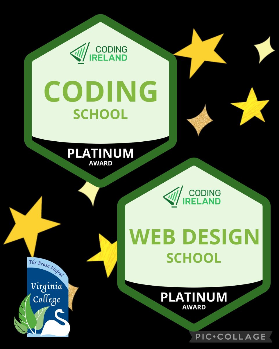⭐️Award Winning School⭐️
@VirCollege are delighted to announce that we have been awarded the accolade of Platinum Award for 'Web Design' & 'Coding School' from @codingireland 
Well done to all involved!👏 @scratch_ie @CavMonETB
#python #HTML #coding #STEM #excellenceineducation