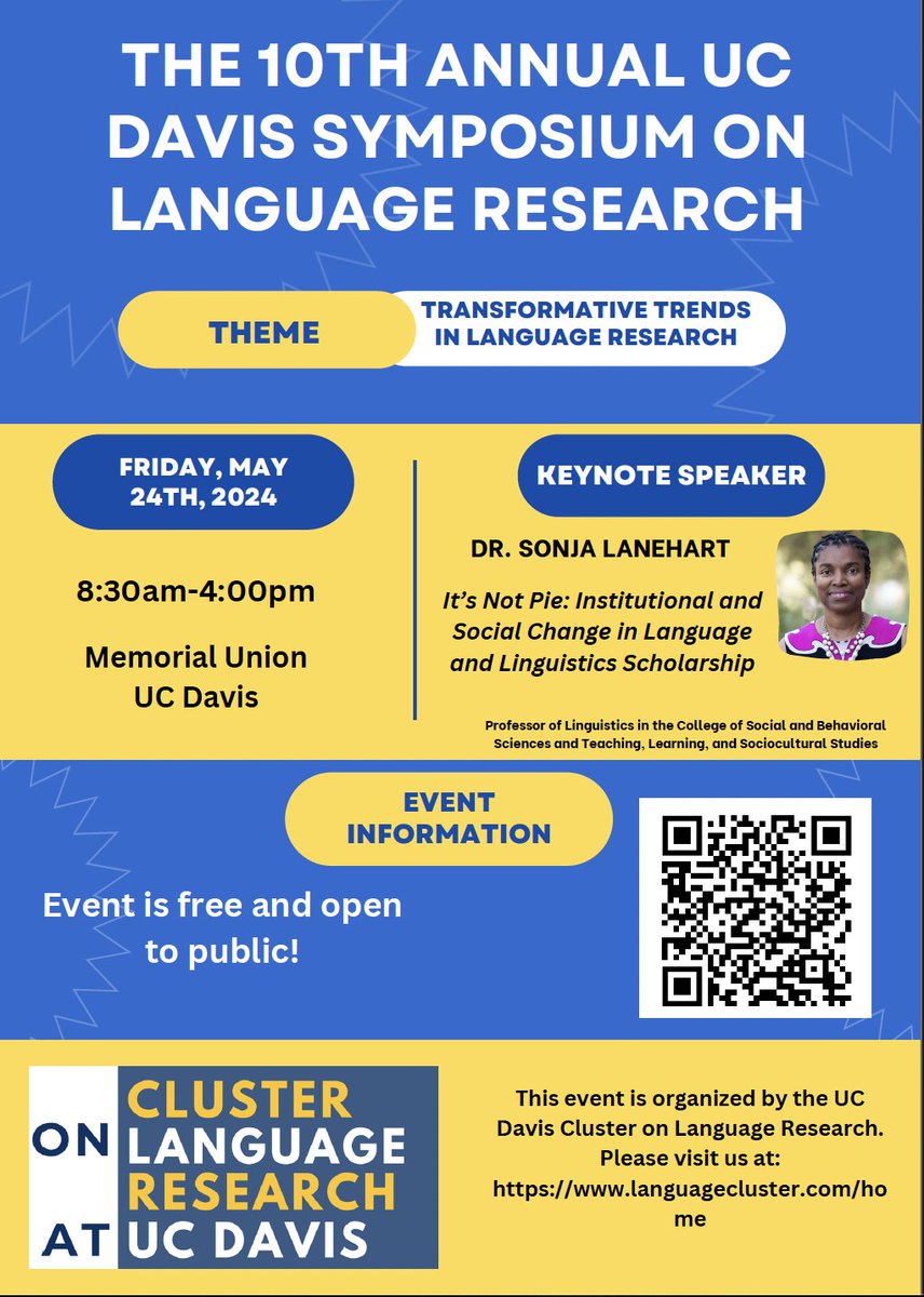 Hello all, Please join us in our 10th Annual UC Davis Symposium on Language Research!