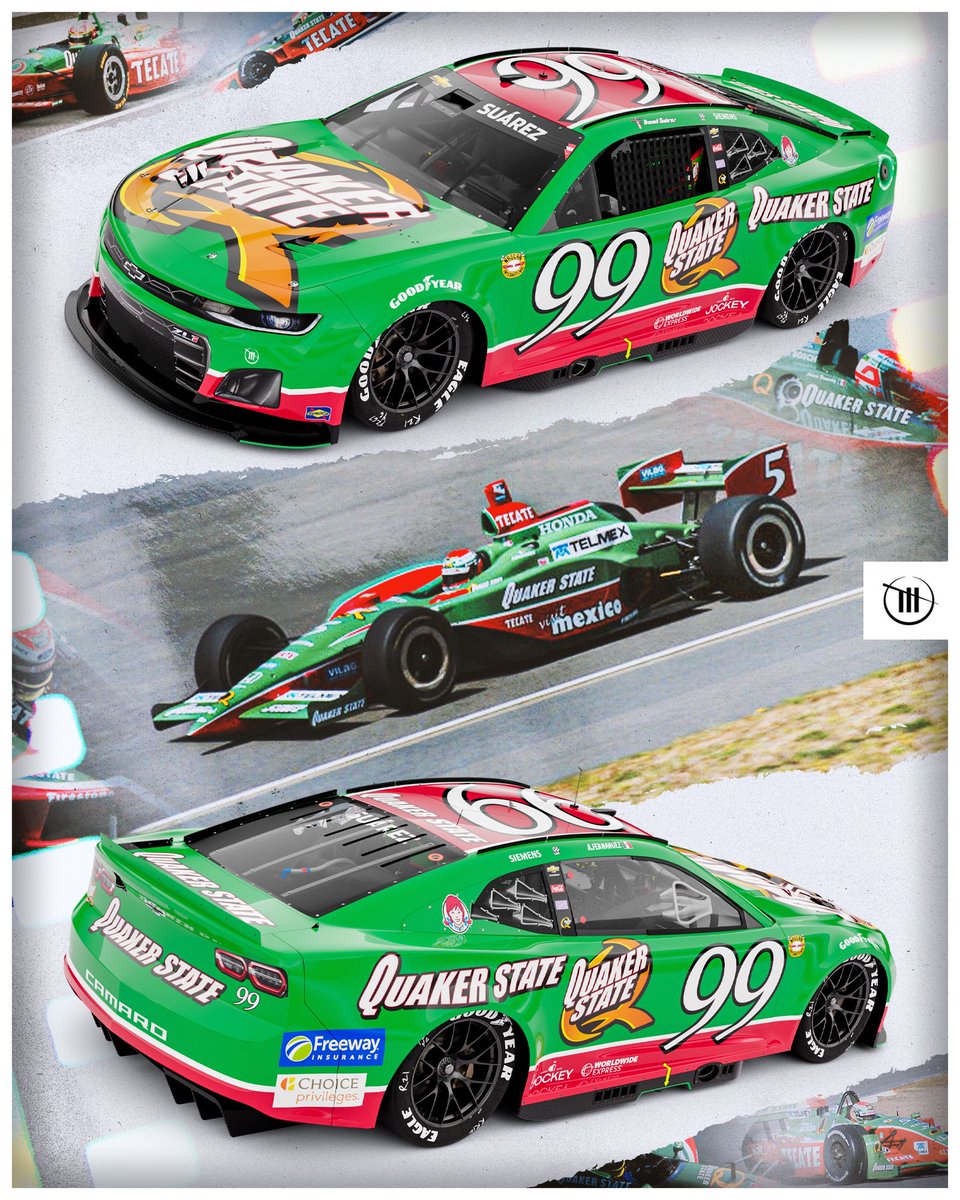 Celebrating a Mexican motorsport legend. @Daniel_SuarezG honors Adrian Fernandez, running his 2004 @QuakerState IndyCar scheme at Darlington.