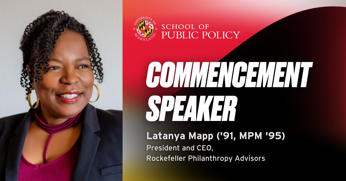 Excited to announce that @LatanyaFrett ('91, MPM '95), Pres. & CEO @RockPhilanth, will be @UMDPublicPolicy’s 2024 Commencement Ceremony speaker!🎓 From #PolicyTerp to her current role, Latanya has dedicated her career to creating positive change globally. go.umd.edu/SPP_Commenceme…