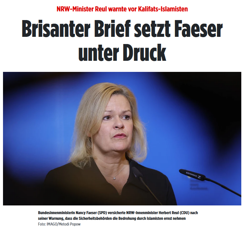 🚨🔥👉NRW-Minister Reul warnte vor Kalifats-Islamisten: Brisanter Brief setzt Faeser unter Druck

⚡️👉Reul bat Faeser um Verbot von „Muslim Interaktiv“

🚨Was muss noch alles passieren, bis Bundesinnenministerin Nancy Faeser (53, SPD) die Islamisten-Gruppierung „Muslim…