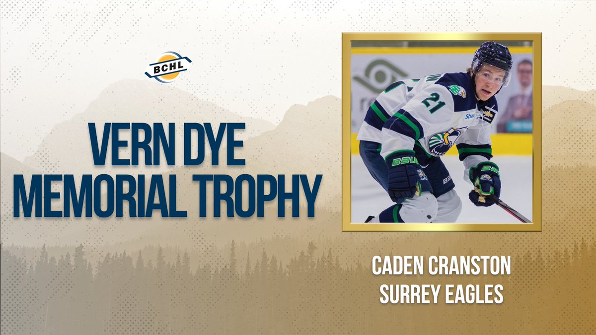 Our final award is the Vern Dye Memorial Trophy for the league's Most Valuable Player. This year's winner is Surrey Eagles F Caden Cranston who led the league in points and assists and helped guide his team to first place overall in the regular season. #BCHL