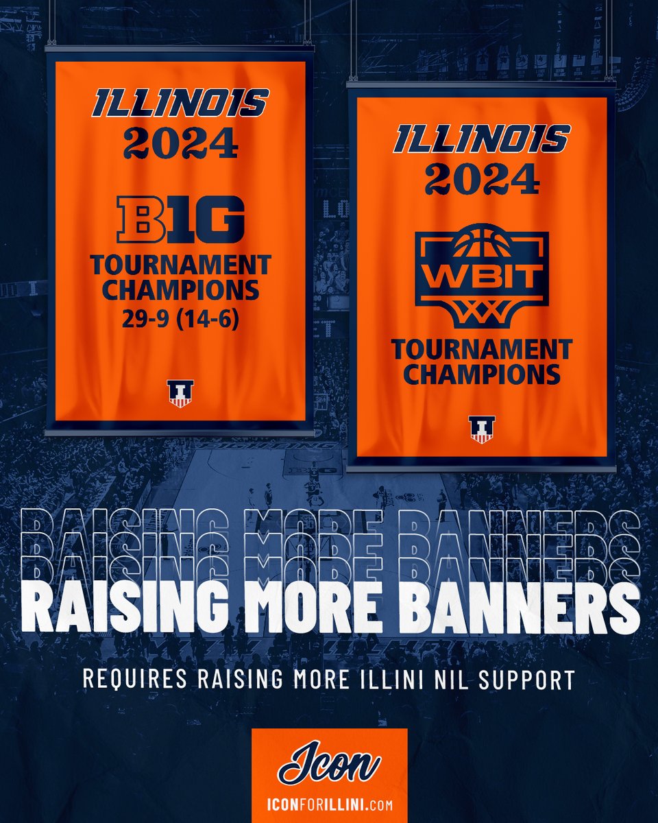 Two new banners will hang from the rafters at State Farm Center in the fall. Raising more support for the Illini's NIL activities helps to raise more banners each year. Make a gift today: iconforillini.com/become-an-icon