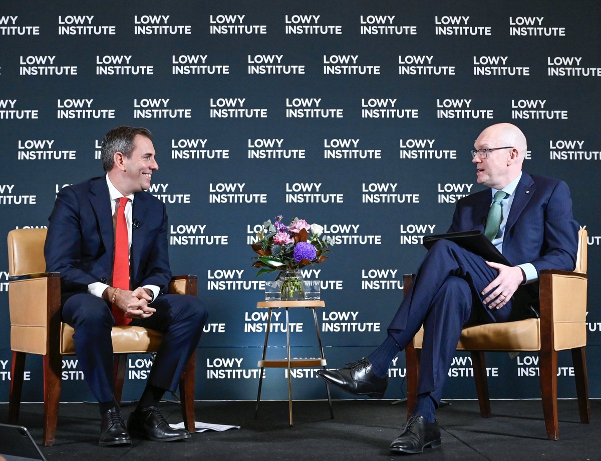 The Treasurer @JEChalmers gave an important speech to the @LowyInstitute yesterday about foreign investment and industrial policy in a world of great power competitition. You can watch the speech and our conversation afterwards here: lowyinstitute.org/event/address-…