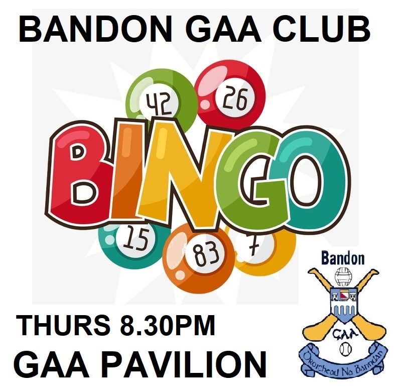 Club Bingo tonight in the Bandon GAA Pavilion. Eyes down at 8.30pm. All welcome. Club Lotto Jackpot increases to €3,800 this week. Purchase your ticket locally or online before 7.30pm Thursday night. klubfunder.com/Clubs/Bandon_G…