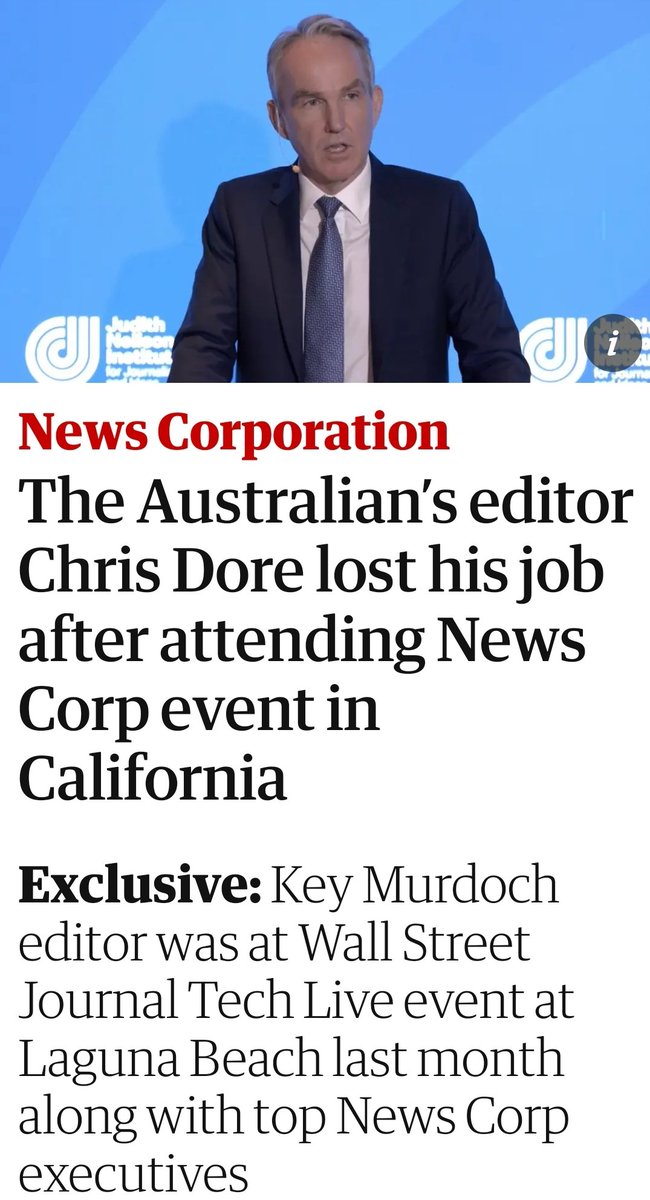 This Christopher Dore? The @Australian’s editor, Chris Dore, lost his job in Nov 2022 after attending a @newscorp event in California, & is now editor of Stokes' @westaustralian Stokes & Seven West Media sure have a knack of hoovering up the detritus amp.theguardian.com/media/2022/nov…