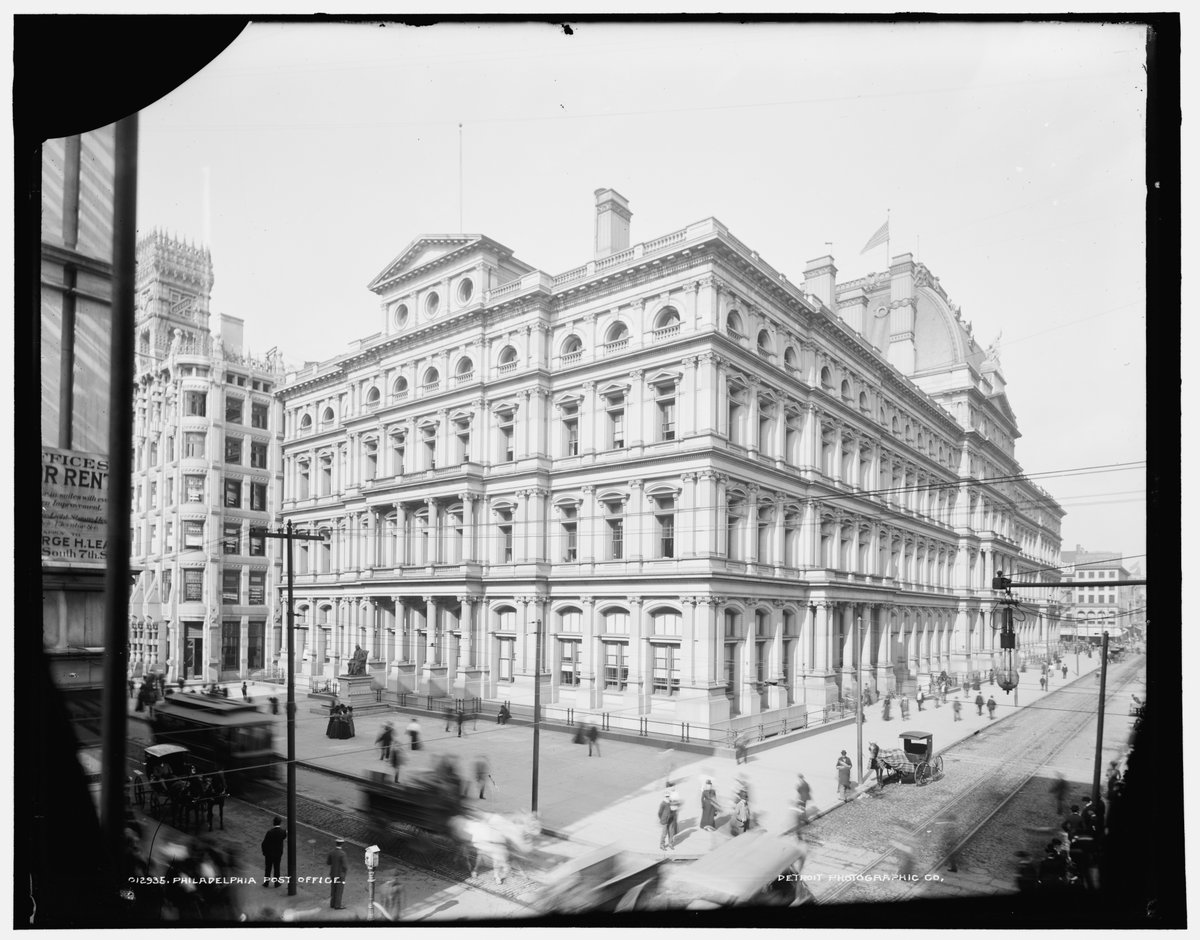 An astonishing Philadelphia building that is barely documented. This monumental post office stood between Market and Chestnut. Built in the same years as City Hall it shared the Second Empire style. 51 years after completion its style was considered ugly and it was demolished.