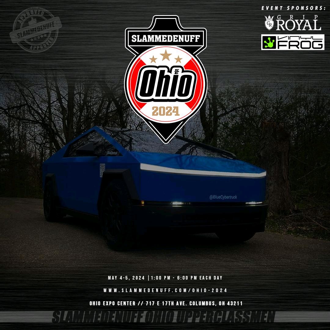 🌟 Don't miss out on seeing the stunning #BlueCybertruck this Sunday at the Slammedenuff Ohio Car Show! 🚙💨 Get ready for a futuristic experience like never before! #SlammedenuffOhio #Cybertruck #CarShow🔵