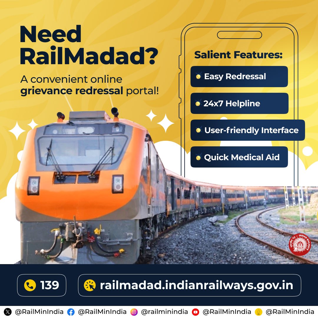 Ensure redressal of your problems while travelling with Indian Railways, just dial 139 for #RailMadad.