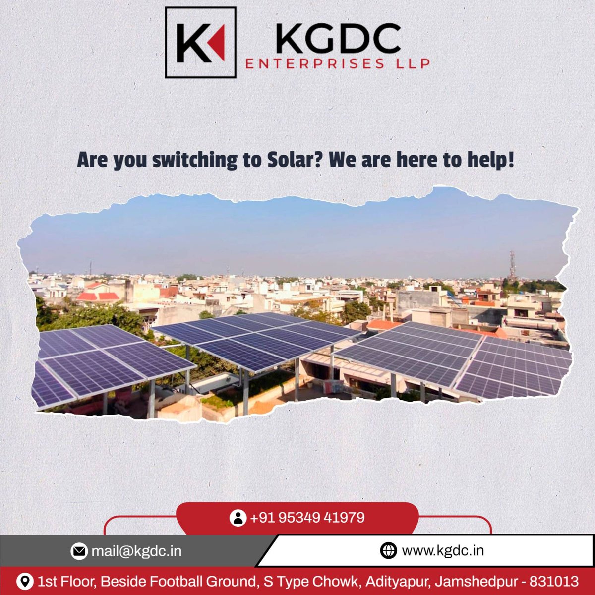 '
Ready to make the switch to solar ? 
☀️ Let us light the way! Discover how KGDC Solar Solutions can help you save big on your electricity bills while embracing clean, sustainable energy. 🌿 #JamshedpurSolar #KGDCSolar #CleanEnergyRevolution #SolarJamshedpur #SolarJharkhand