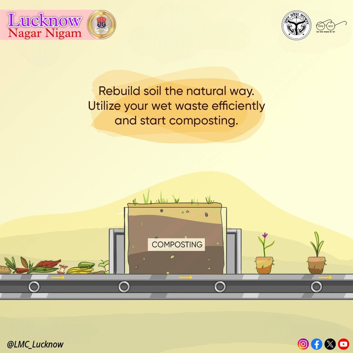 You can use your compost to build healthier soil, prevent soil erosion, conserve water, and improve plant growth in your garden and yard.

Start composting ...♻️

#homecomposting
#recycle
@SBM_UP 
@NagarVikas_UP 
@SwachhBharatGov 
@CMOfficeUP 
@aksharmaBharat 
@UPGovt