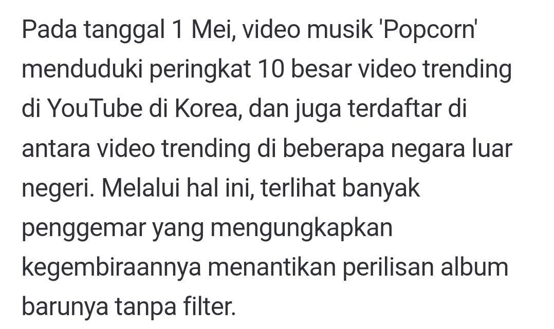 [ARTIKEL] 240502 Article update with #DOHKYUNGSOO 🍿Popcorn - Doh Kyung Soo menempati peringkat 10 besar video terpopuler di YouTube🍿 Penampilan Do Kyungsoo yang lincah bak popcorn membuat orang jatuh cinta dengan video musik 'Popcorn'. Visual menarik, pesona kekanak-kanakan…