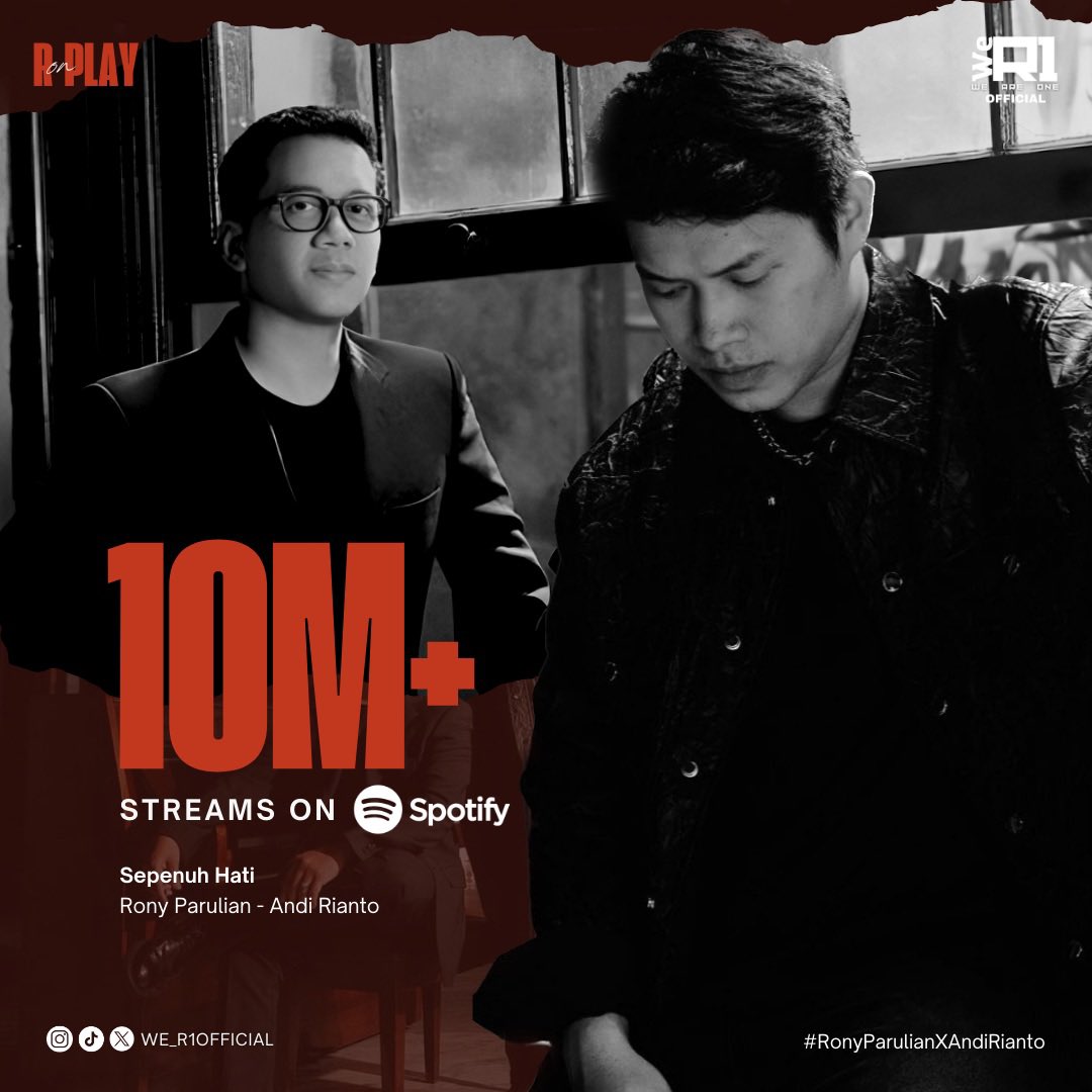 Terimakasih untuk 10 juta streams #SepenuhHati di spotify!🫶🏻

Selamat Rony dan mas Andi @dudutna 

#RonyParulian
#RonyParulianXAndiRianto