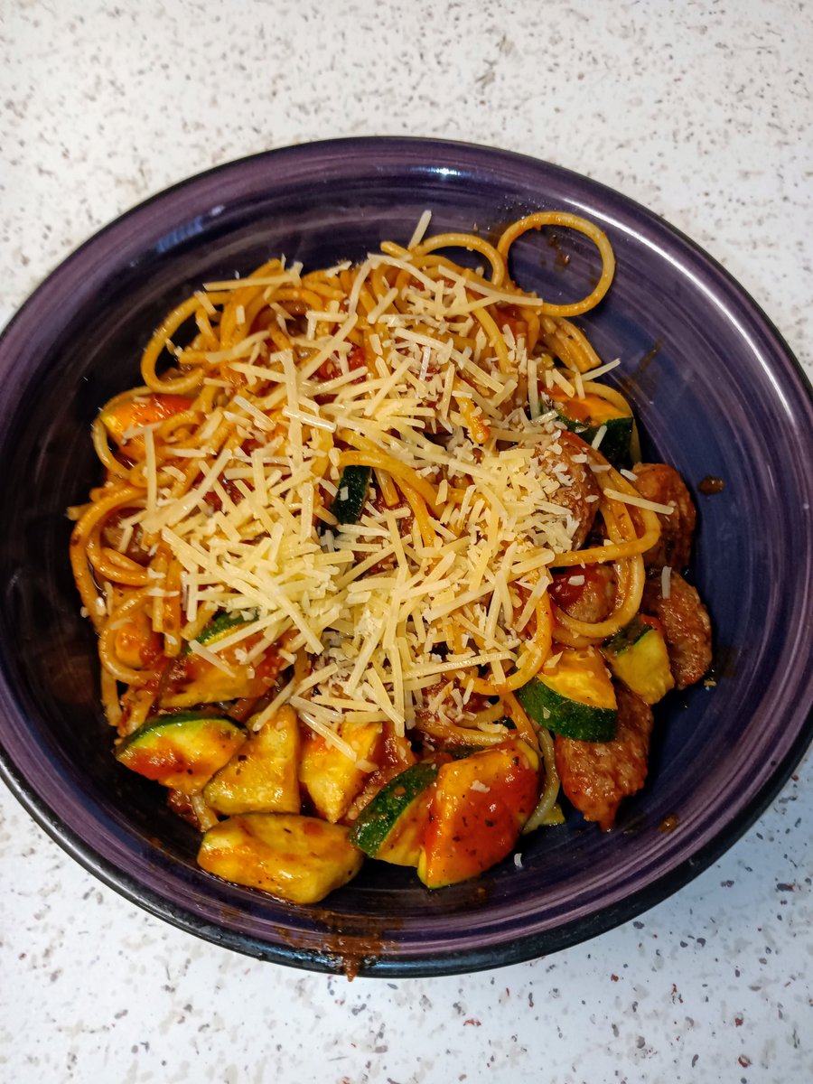 Quick dinner Time..
Sausage & Zucchini Spaghetti w/Parmesan.. 
What's missing???

#Food #HealthyMeals #Fresh #QuickMeals #FoodLover #homecooking #HomeMade 
#JohnnyDeppFamily #JohnnyDepp #JeanneDuBarry