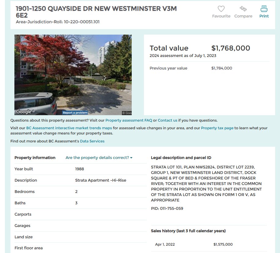 35 year old New West penthouse flop

Sold $1.449M
Assessed $1.768M
Purchased April Fool's Day 2022 $1.575M

Peep the strata fee - $1,660/mo 👀

Est $198K loss after PTT and commissions

#VanRE