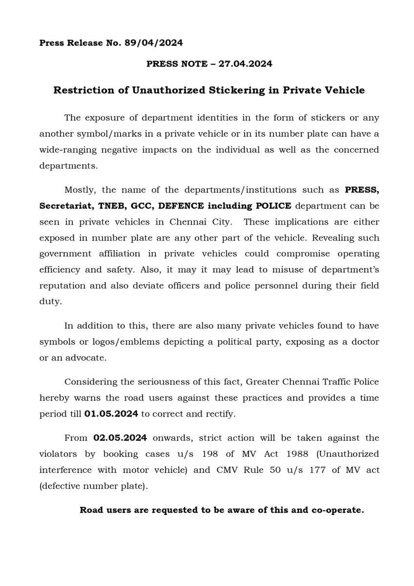 Meanwhile in #Mumbai
@MTPHereToHelp is OK with everything that's wrong... Seems Action u/s 198 of MV Act 1988 & CMV Rule 50 u/s 177 of MV act (defective number plate) isnt applicable in this city..

Well done @ChennaiTraffic👍🏻

twitter.com/ChennaiTraffic…