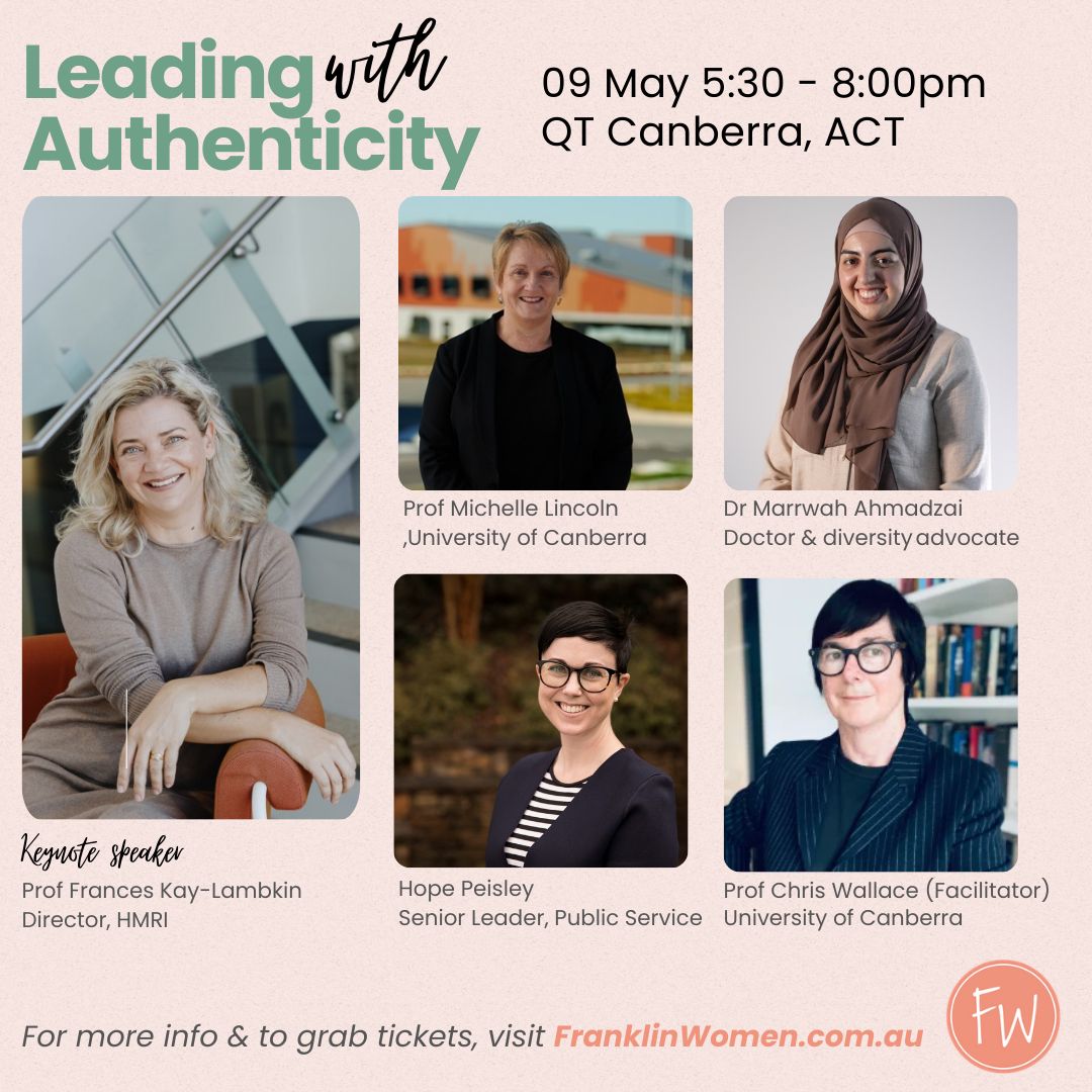 Final chance to register for these events hosted by @FranklinWomen featuring HMRI Institute Director and mental health researcher, @ProfFranKayLamb. Frances will present, alongside a lineup of amazing women in research, about authentic leadership. okt.to/LlFRCH