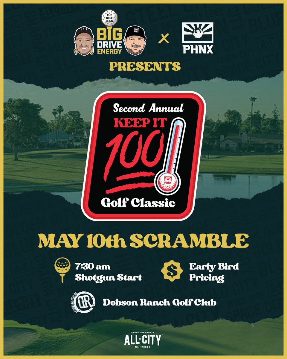 KEEPIN' IT 💯 GOLF CLASSIC! ⛳️ Join us on May 10th at Dobson Ranch for our Second Annual 4-man scramble golf tourney! 🏌️ All tickets include range balls, games throughout the event, gift bags, prizes + food & drinks with an After Round Party! TICKETS: bit.ly/3vwjZiH