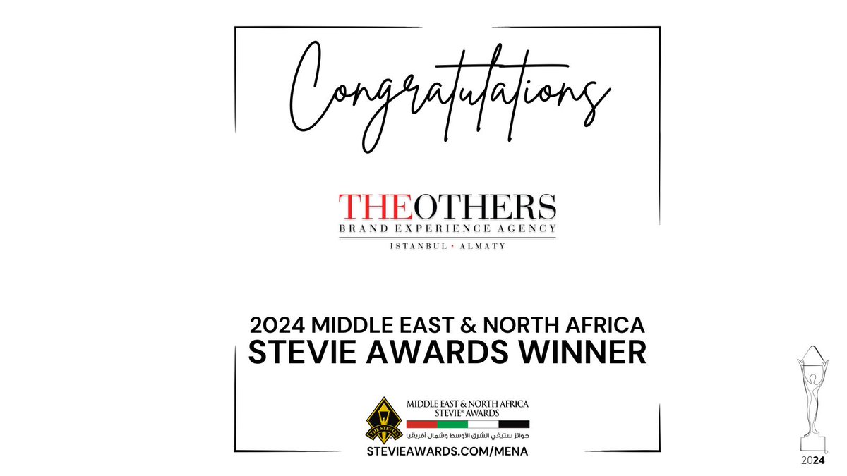 ✨Congratulations to The others brand experience agency ,Turkey on winning One Silver & Three Bronze Awards in the 2024 Middle East & North Africa Stevie® Awards!

🏆To view the full list of Stevie winners, visit: hubs.ly/Q02nPTXk0

#StevieAwards #MENAStevies #Stevies2024