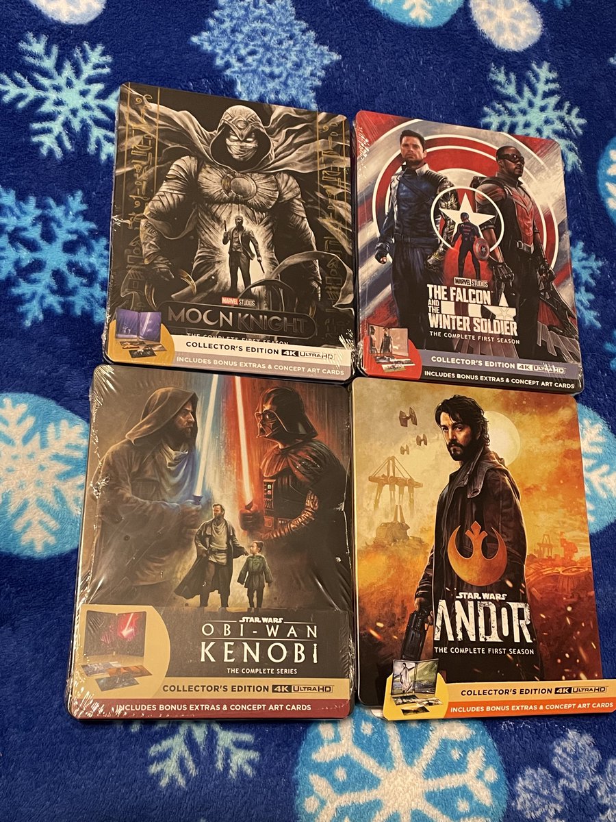 I am grateful & joyful having @DisneyPlus series #MoonKnight #ObiWanKenobi #Andor #FalconAndWinterSoldier on #physicalmedia and with bonus features! @Disney @Marvel