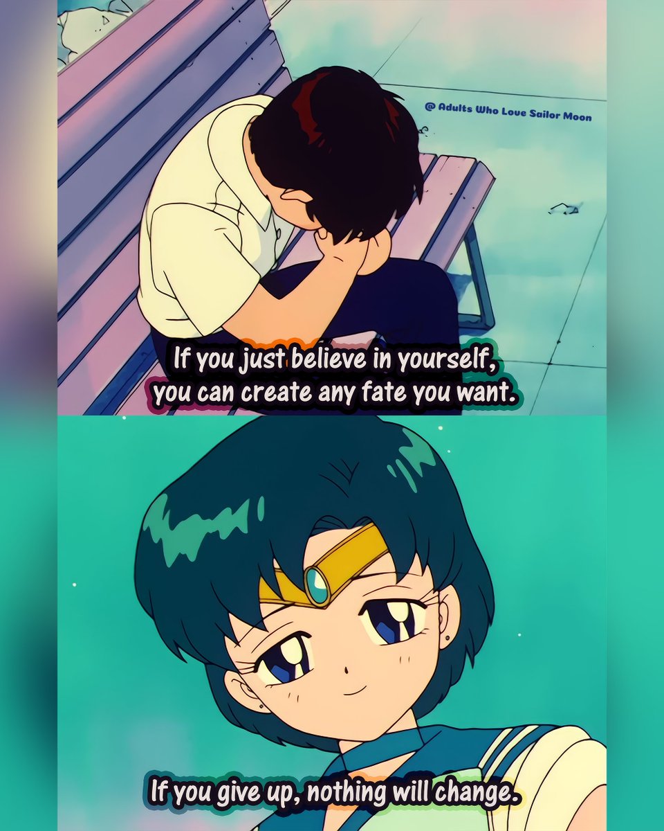 Text:
'If you just believe in yourself, you can create any fate you want.
If you give up, nothing will change.'
Mercury's words on fate.

#SailorMercury